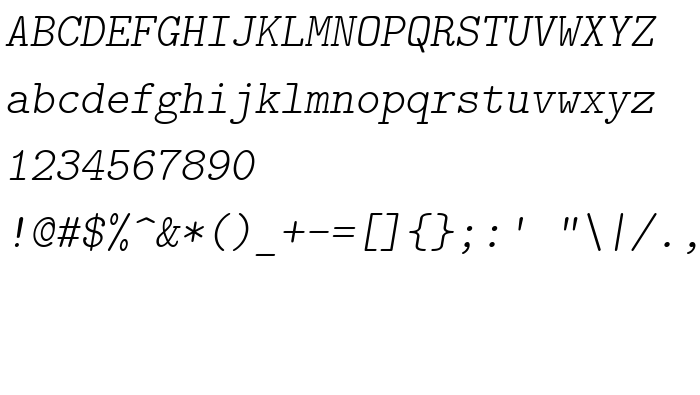 Pretpregled fonta Latin Modern Mono Light 10 Oblique